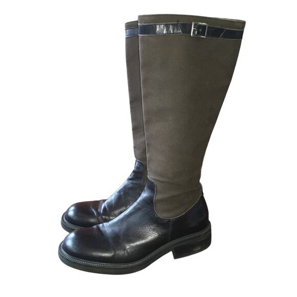 J.Crew Knee High Riding Boot Womens 7 Brown w/ Black Leather Accent Equestrian - Picture 1 of 13
